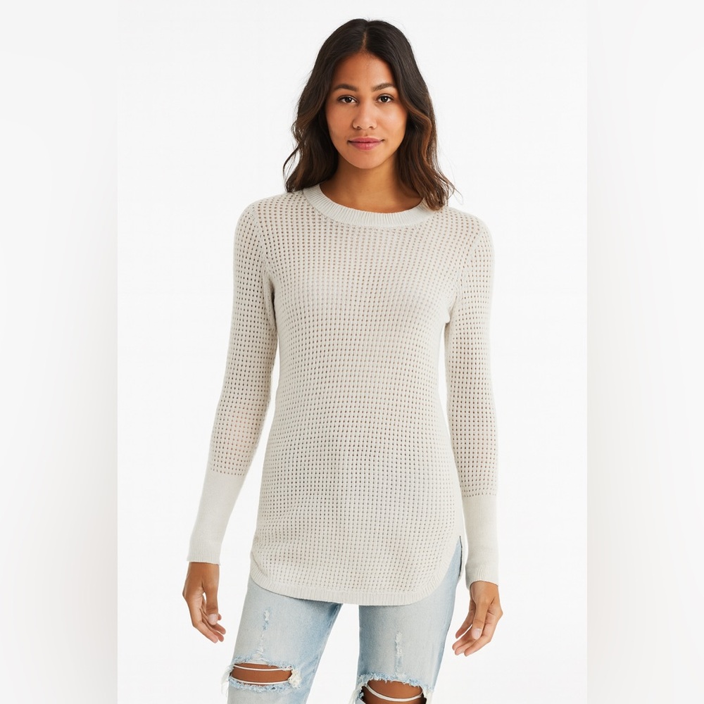 Akini White Waffle Knit Long Sleeve Sweater XS